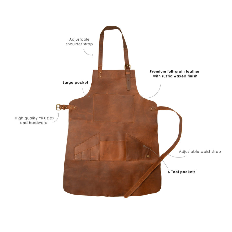 Multi-Pocket Brown Leather Apron  Woodworking, Cooking, Blacksmithing –  MAHI Leather