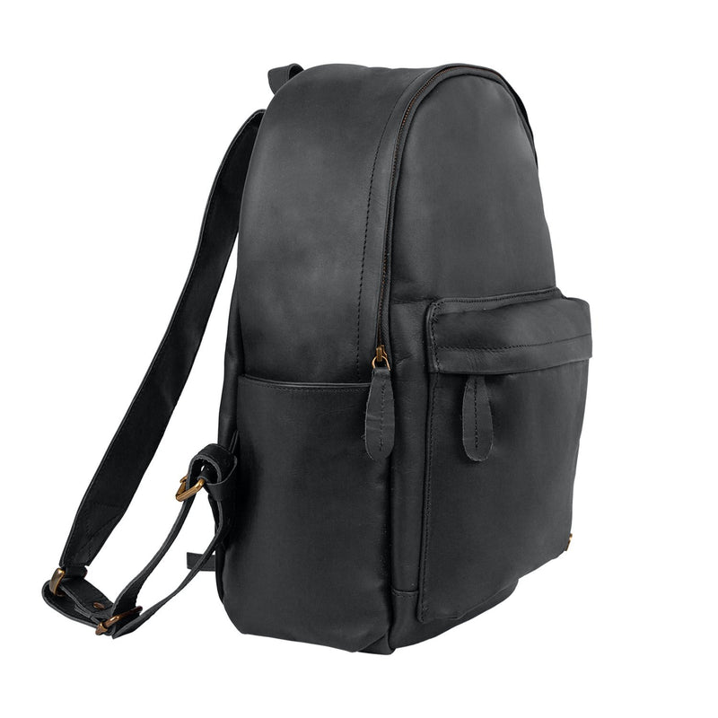 black leather backpacks online Personalized Black Leather Backpack with Side Pockets – MAHI Leather