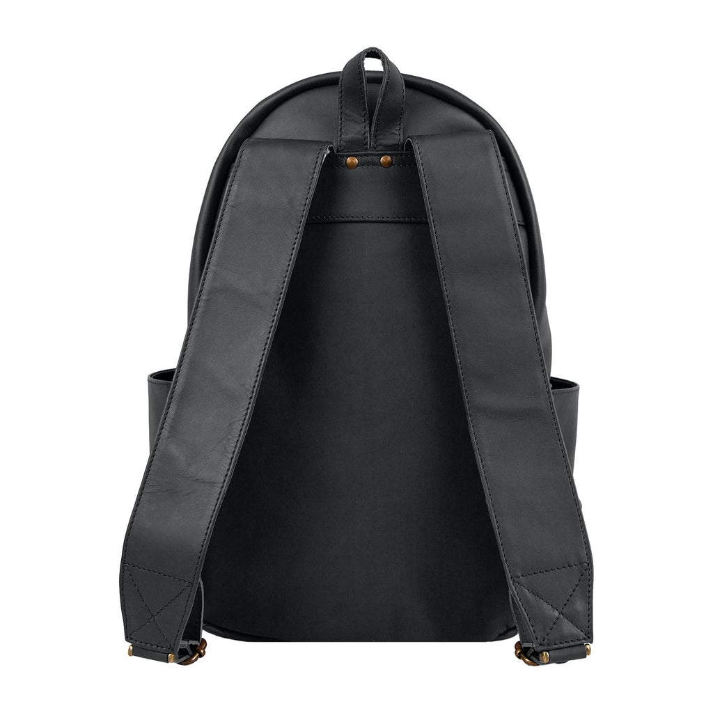 black leather backpack with back pocket Personalized Black Leather Backpack with Side Pockets – MAHI Leather