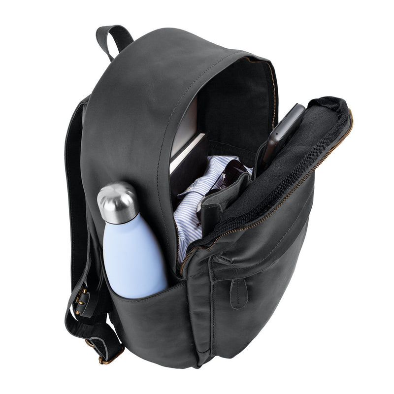 Personalized Black Leather Backpack with Side Pockets – MAHI Leather Personalized Black Leather Backpack with Side Pockets – MAHI Leather
