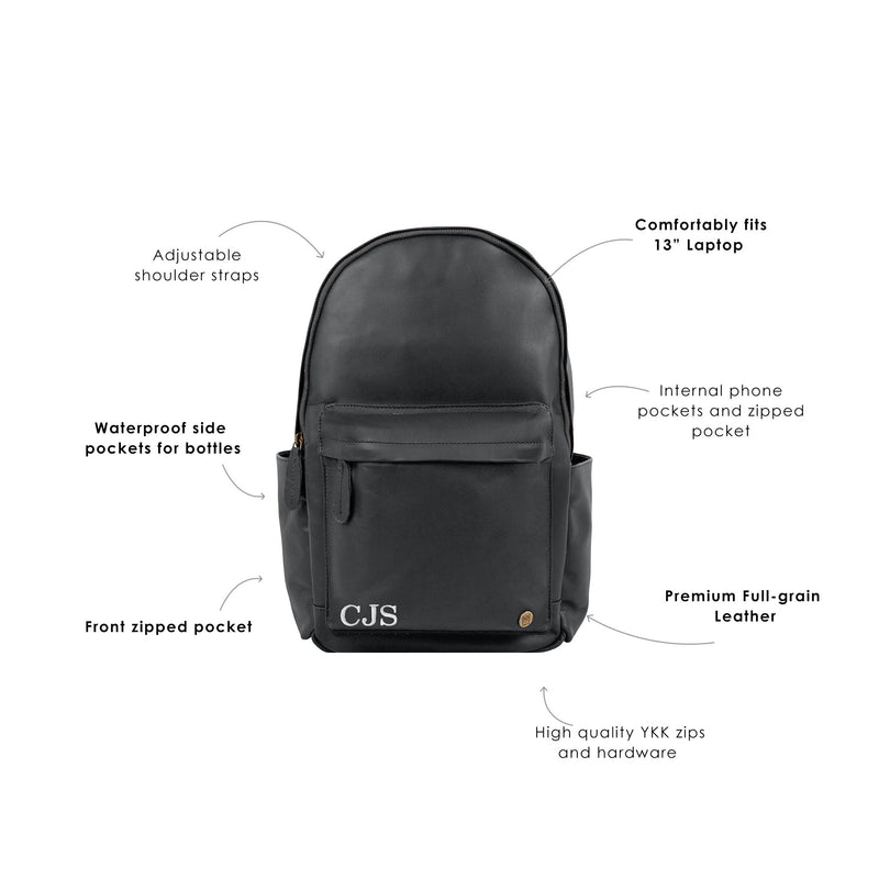 backpacks with leather bottom and lots of compartments pockets graphic Personalized Black Leather Backpack with Side Pockets – MAHI Leather