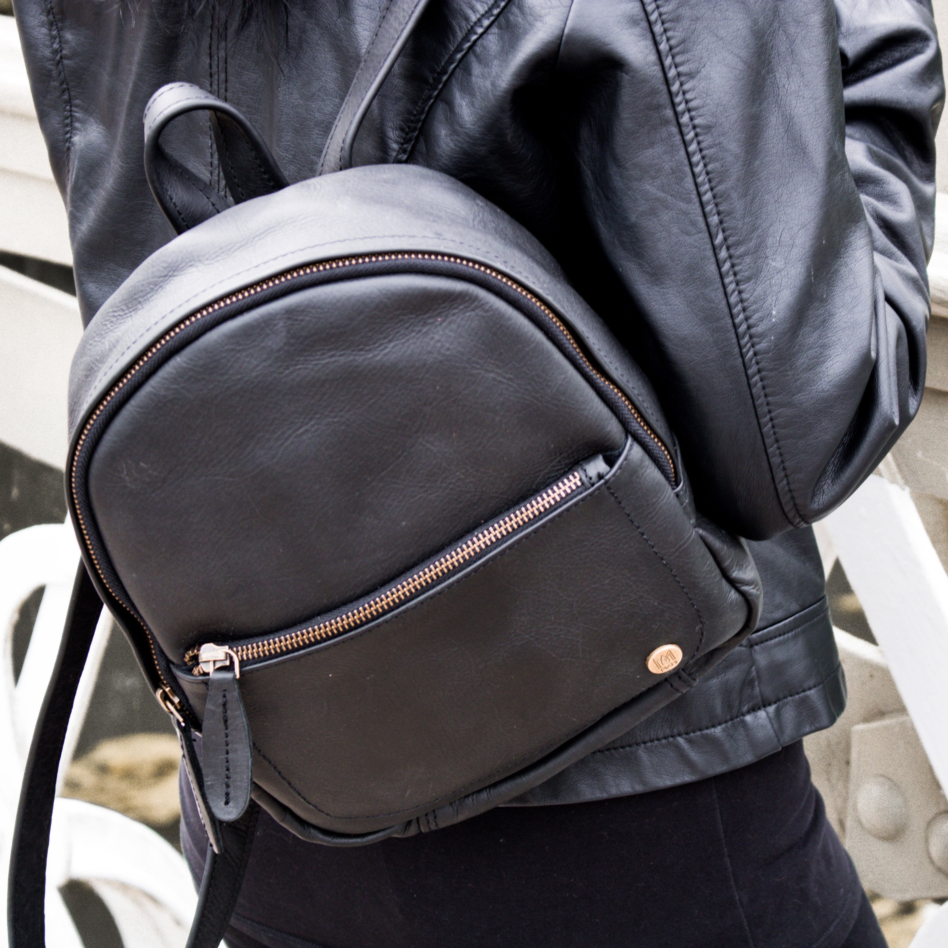 Personalized Black Leather Mini Backpack-Backpacks for School +College ...