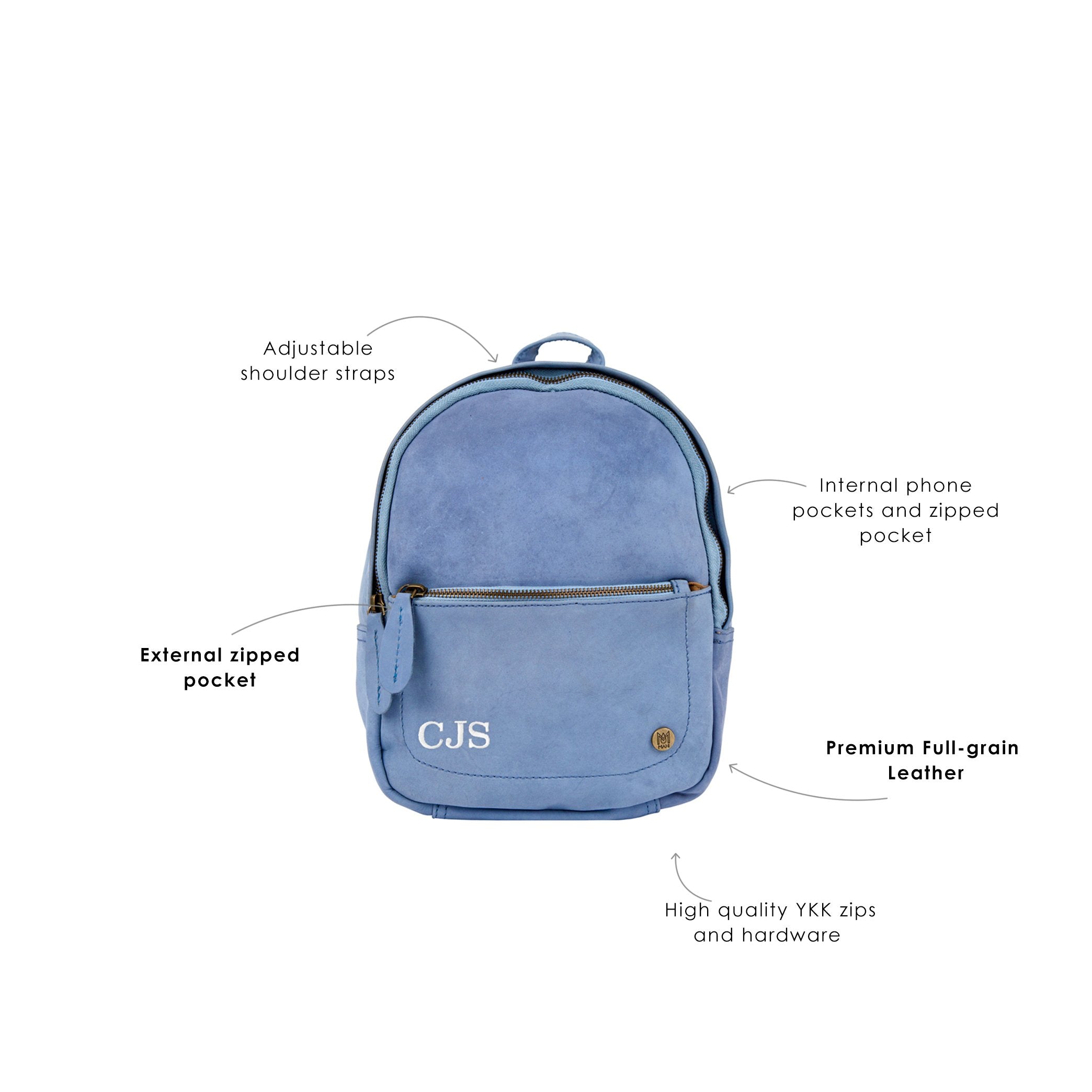 Personalized Blue Suede Leather Mini Backpack - Backpacks for School ...