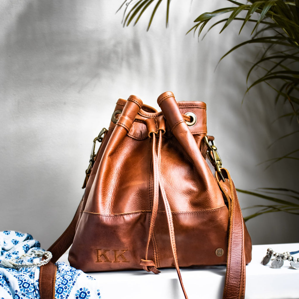 Large Leather Bucket Bag - Light of August - Domini Leather