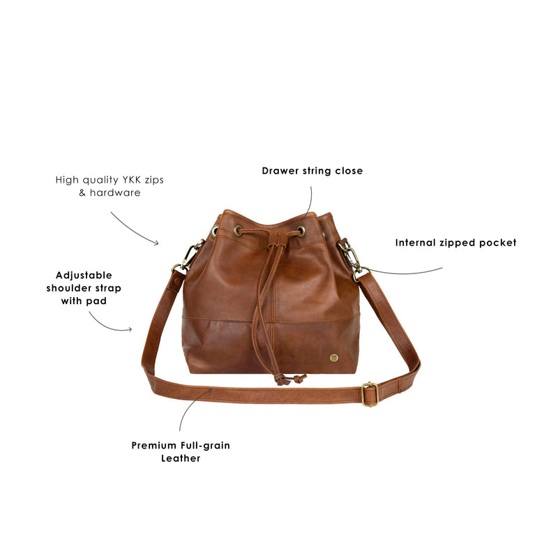 Leather Drawstring Repment Strap for Bucket Bag Handbag , Brown