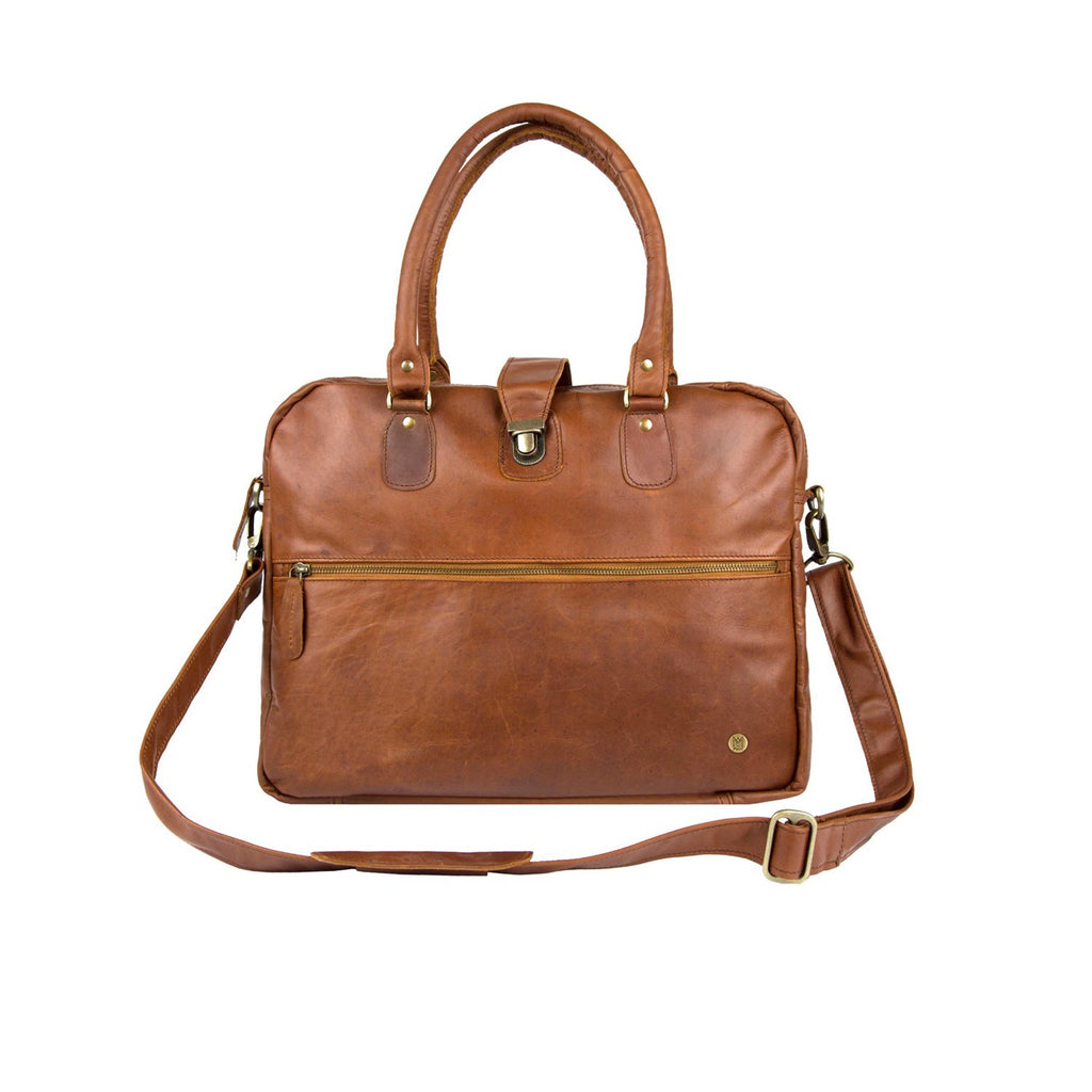Personalised Brown Leather Buckle Satchel with 15