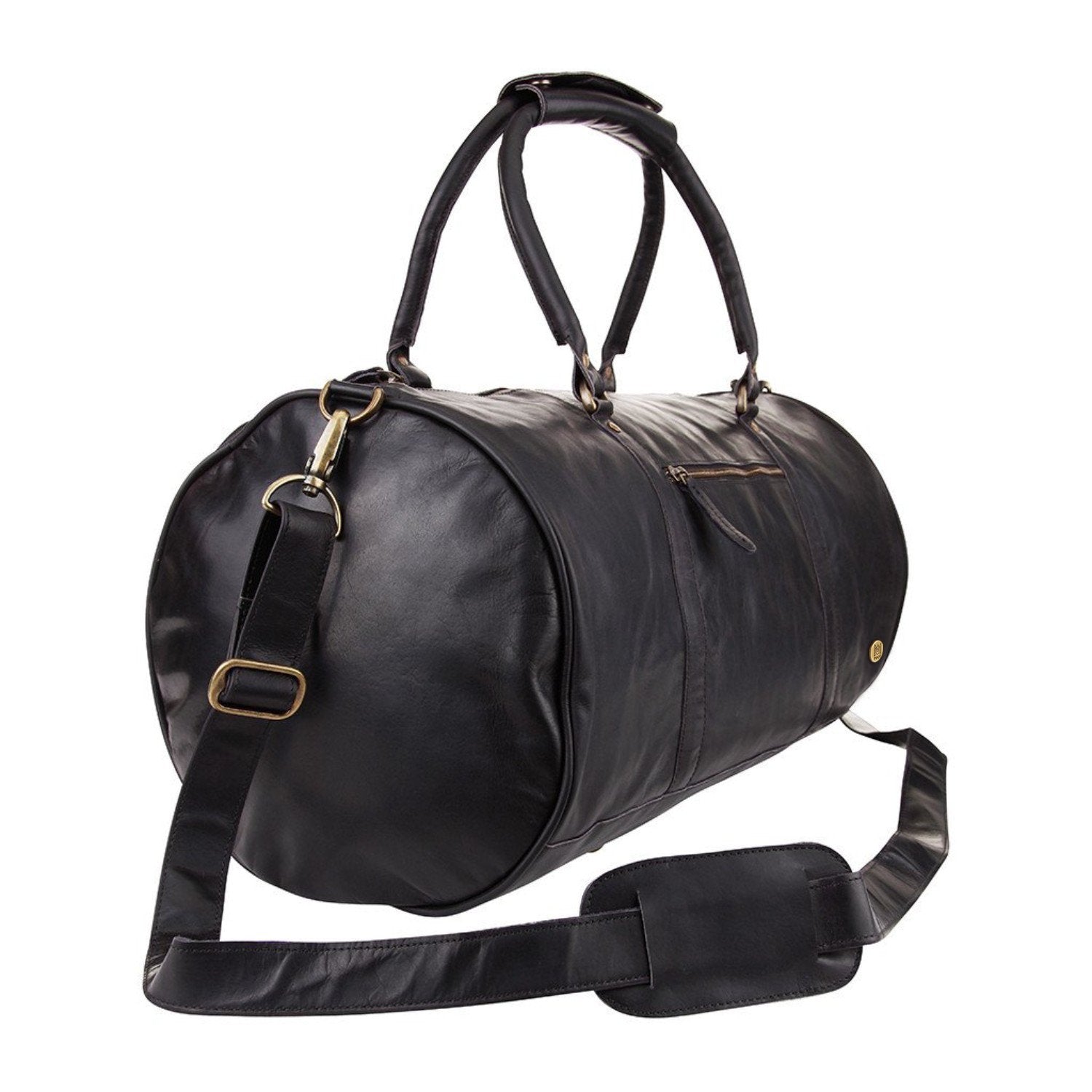 Personalised Full Grain Black Leather Unisex Duffle Bag MAHI Leather