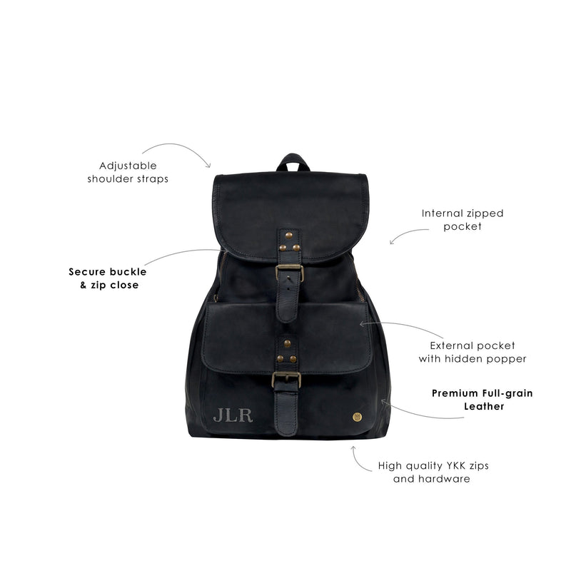 black zip leather backpack Premium Black Leather Backpack for Women