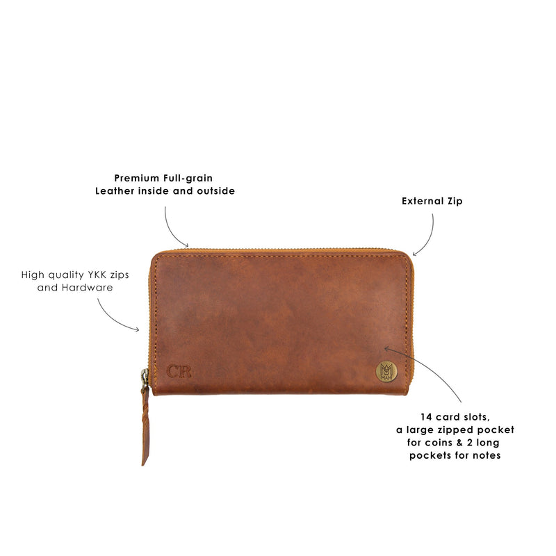 personalised full grain leather ladies purse in vintage brown