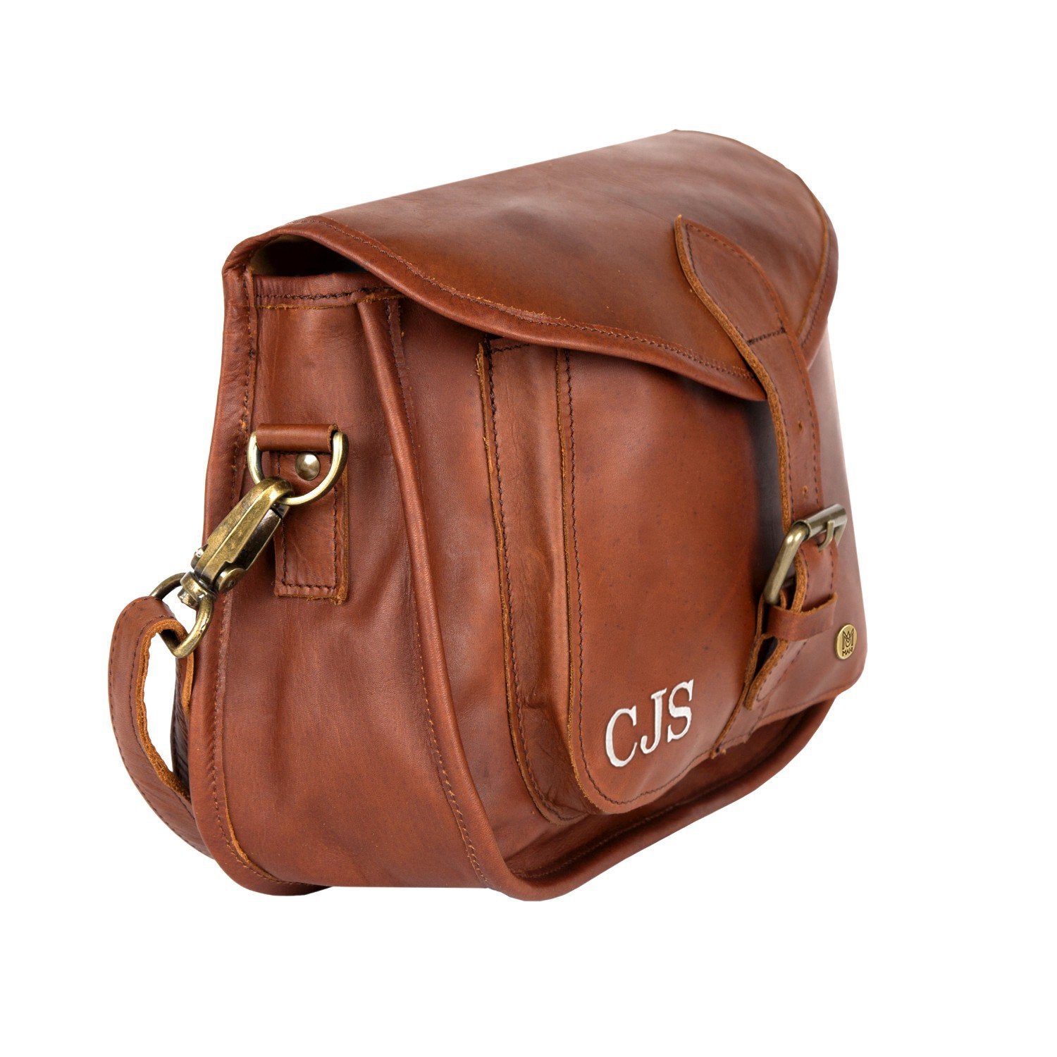 Personalised Full Grain Leather Saddle Bag in Vintage Brown MAHI Leather