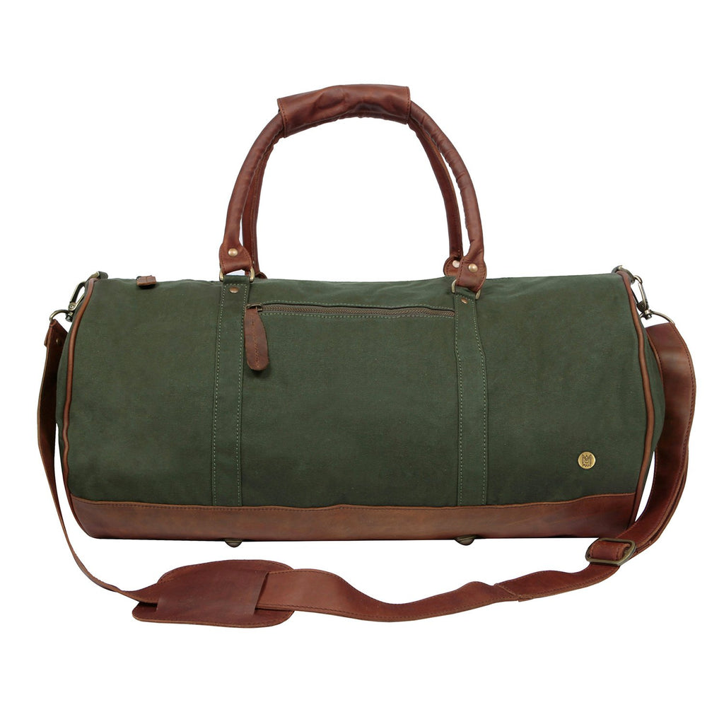 Green Canvas and Brown Leather Gym Bag- Premium Kit Bag for Exercising ...