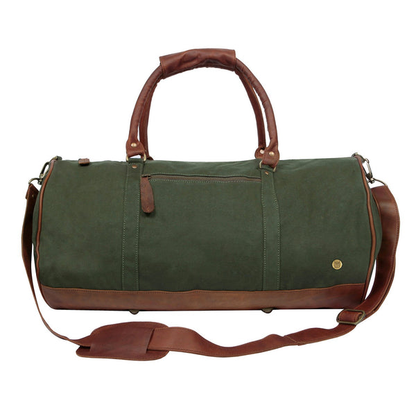 Green Canvas and Brown Leather Gym Bag Premium Kit Bag for Exercising MAHI Leather