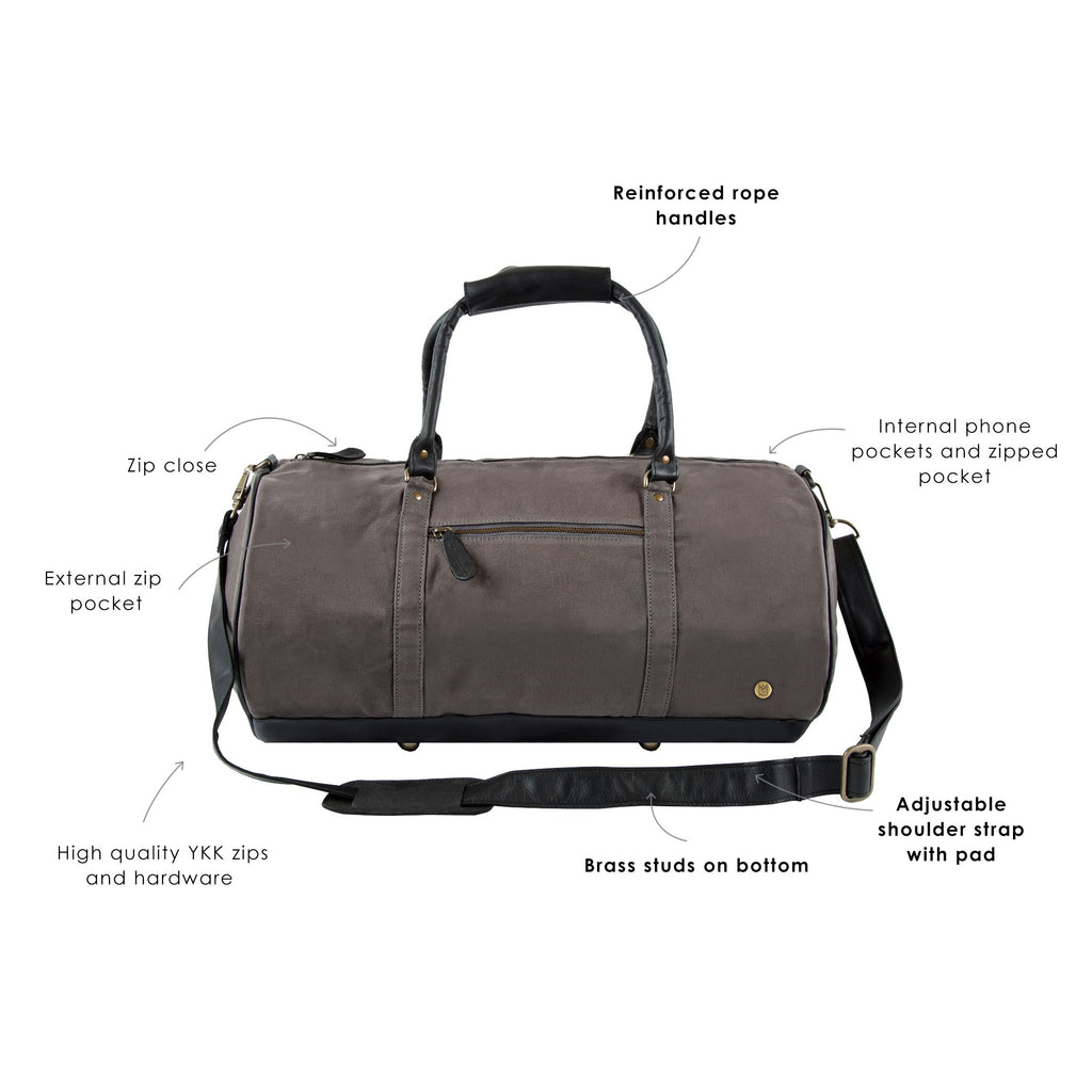 Premium Grey Canvas and Black Leather Duffle Bag - Gym Bag, Kit Bag – MAHI  Leather