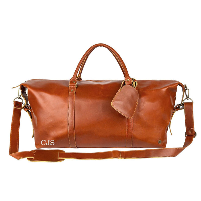 Personalized Large Buffalo Leather Weekend Bag in Tan Brown – MAHI