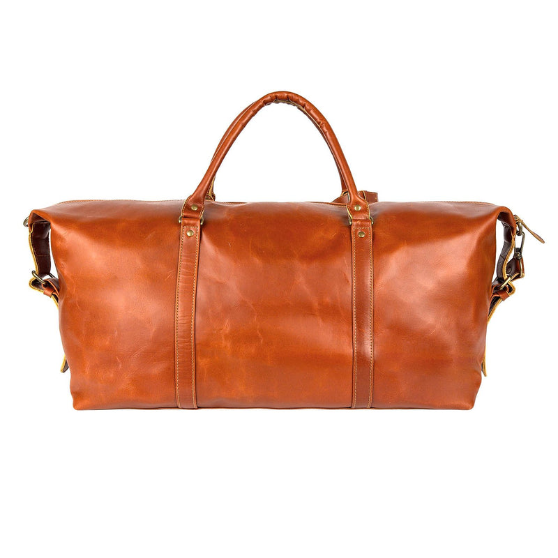 Personalized Large Buffalo Leather Weekend Bag in Tan Brown – MAHI