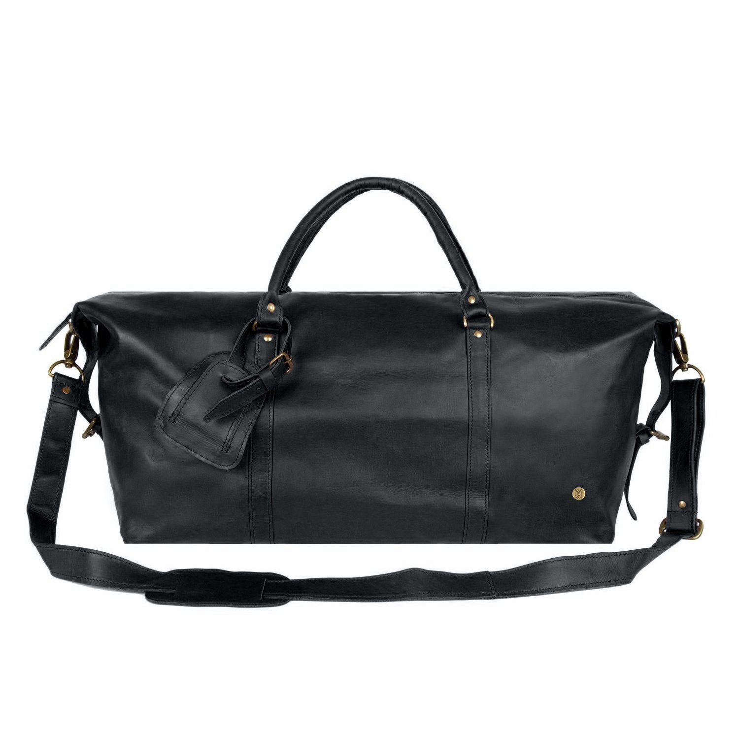 Personalized Large Full Grain Leather Weekend Bag in Black – MAHI Leather