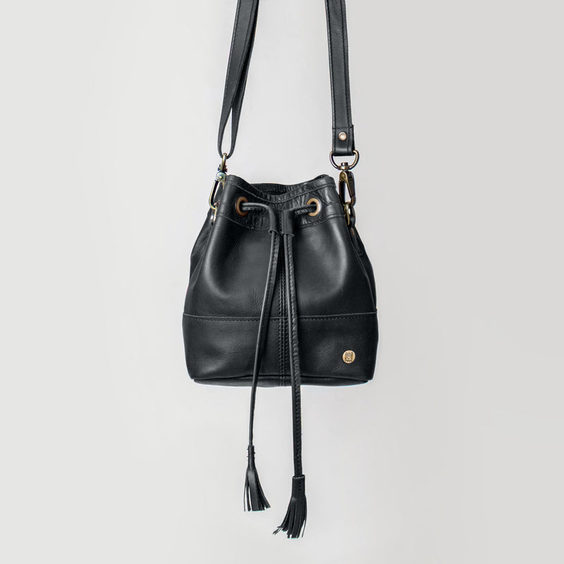 Stylish Mini Black Leather Bucket Bag