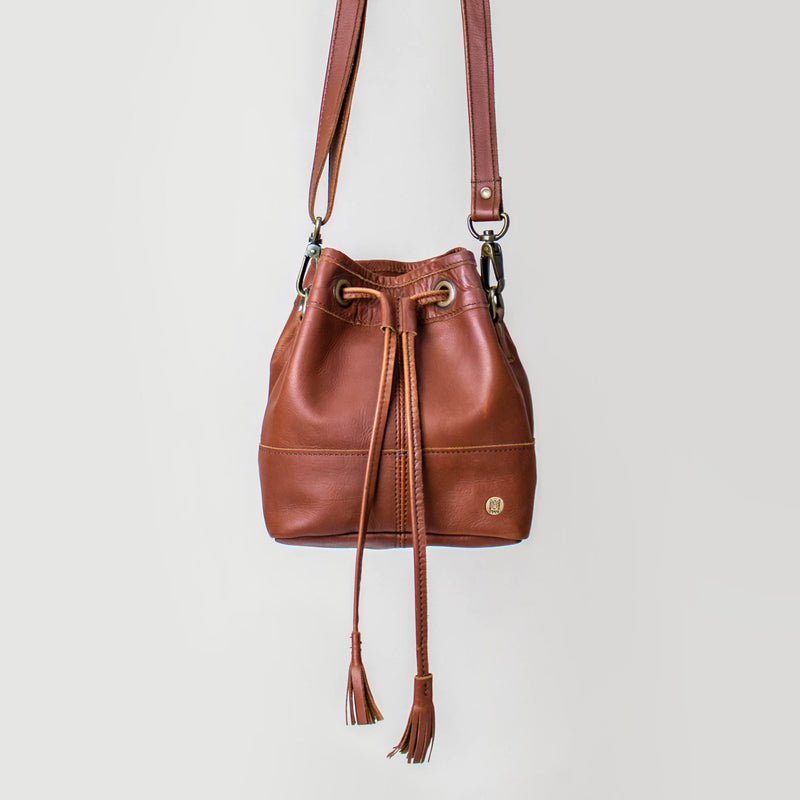 Mini embellished leather-trimmed cotton-canvas bucket bag
