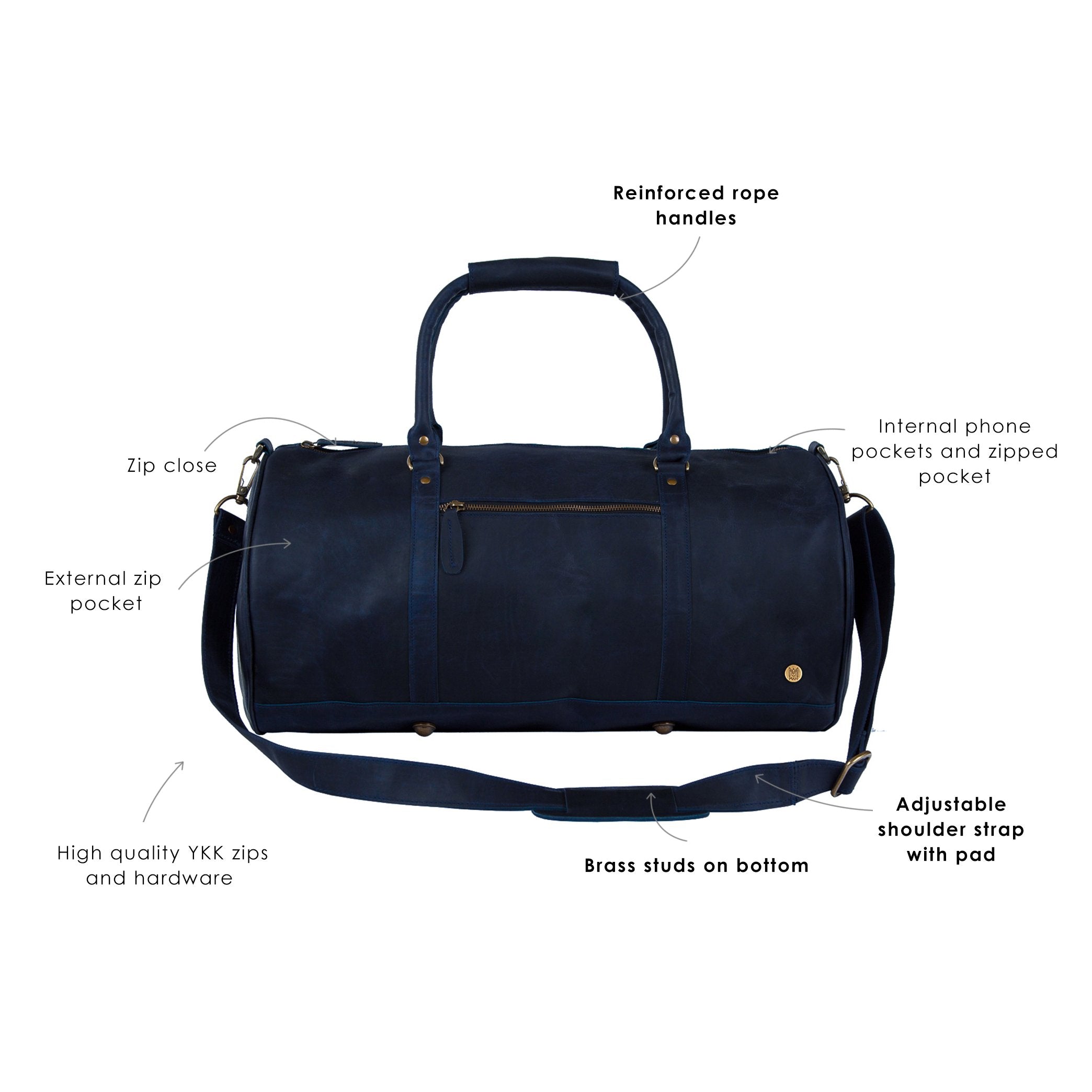 Premium Navy Blue Leather Duffle Bag Overnight Bag, Travel Bag MAHI