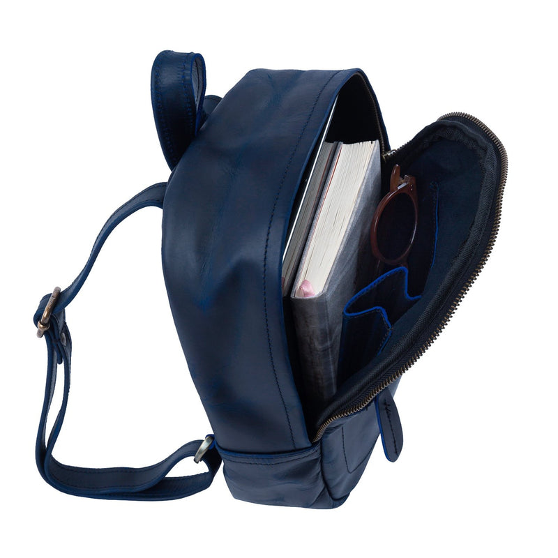 calvin klein blue leather backpack Small Navy Blue Leather Backpack for women