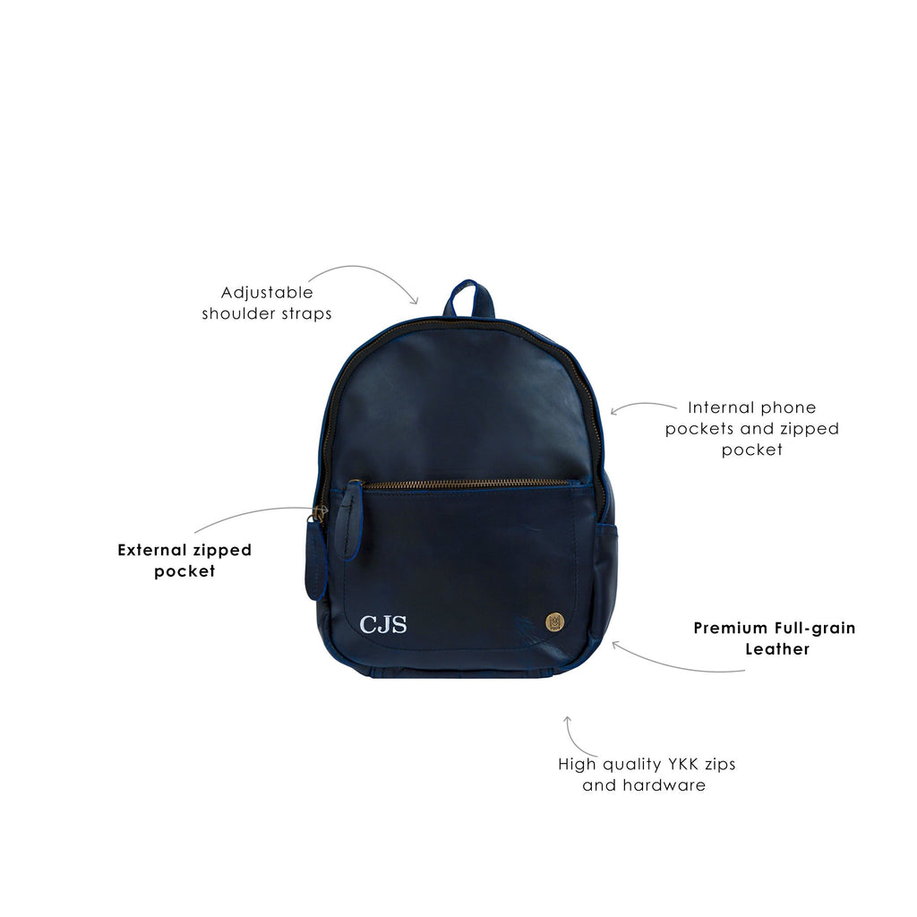 Small Navy Blue Leather Backpack for women - Stylish Leather Bag