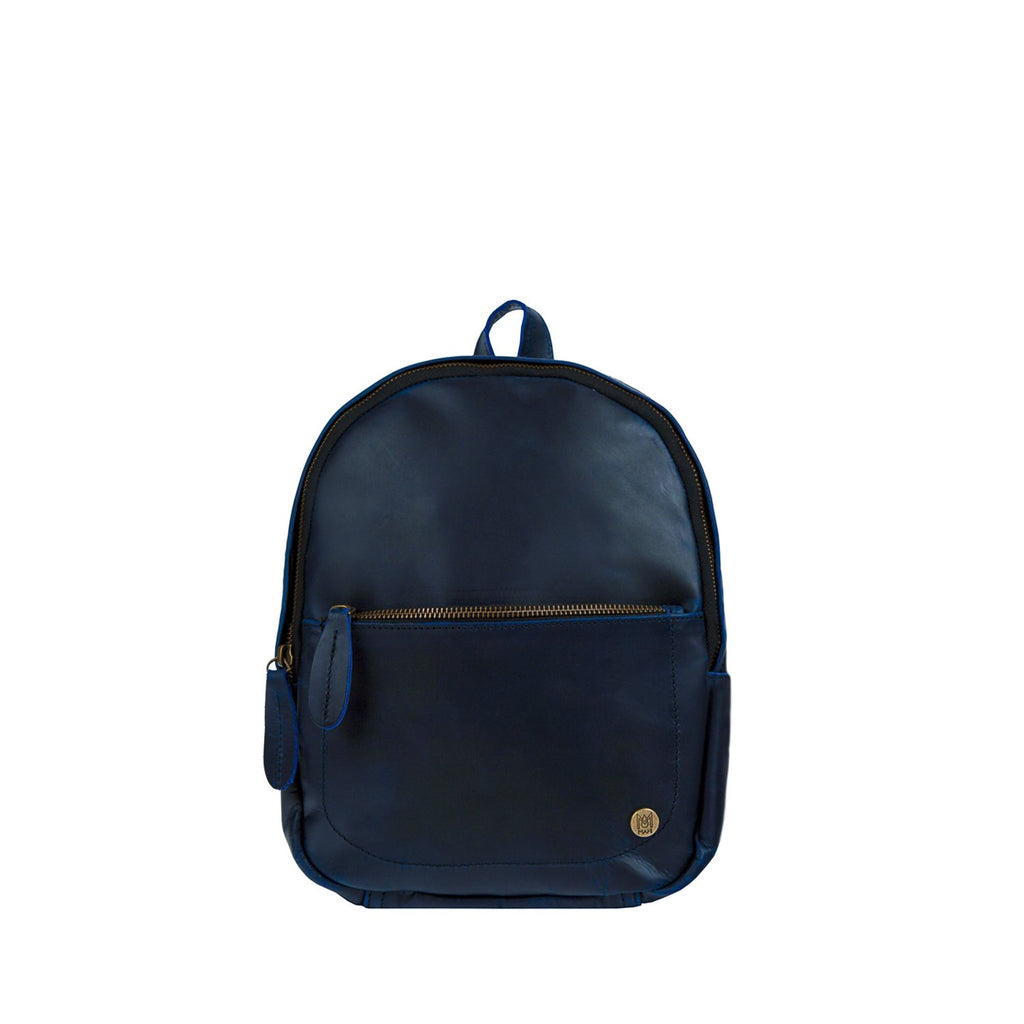 Small Navy Blue Leather Backpack for women