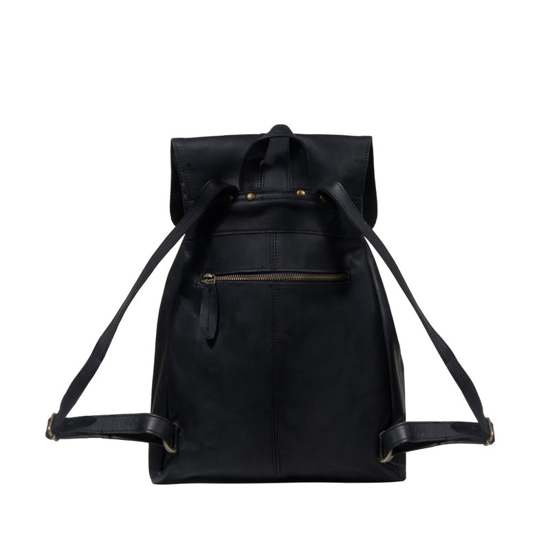 Women's Genuine Leather Backpack 'ROME' - Black Rucksack With Multiple Pockets, 23x30x15cm