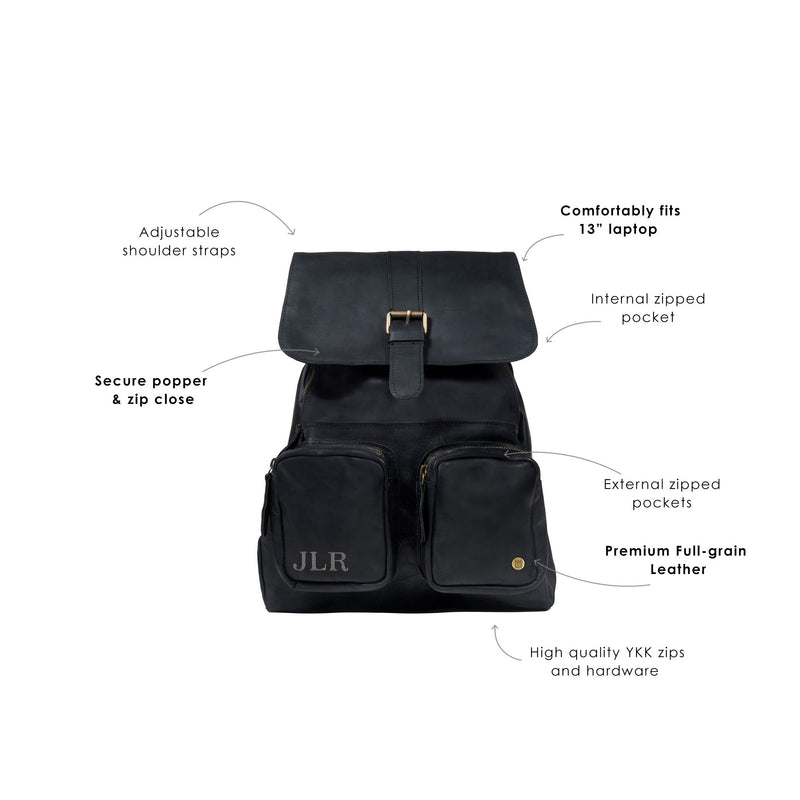 Black Leather Womens Backpack for Work, School + Leisure - 13" Capacity MAHI Leather Black Leather Womens Backpack for Work, School + Leisure - 13" Capacity MAHI Leather