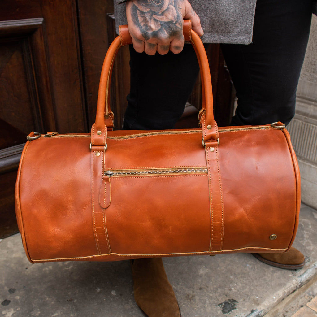 Substantial Duffle Bag · Tan  Leather duffle bag, Leather travel