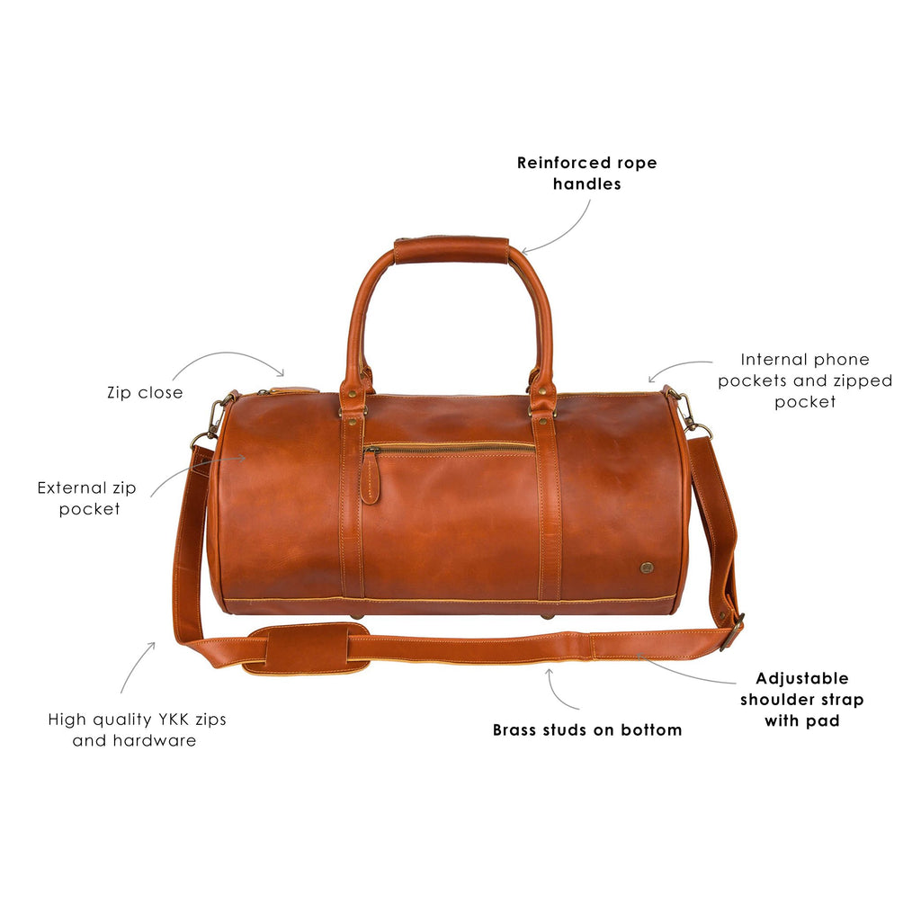 Personalized Tan Buffalo Leather Duffle Bag-Travel Bags for Men + Women –  MAHI Leather