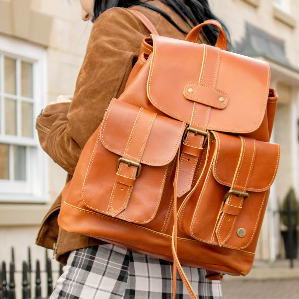 cute leather drawstring backpacks The Nomad (Tan)