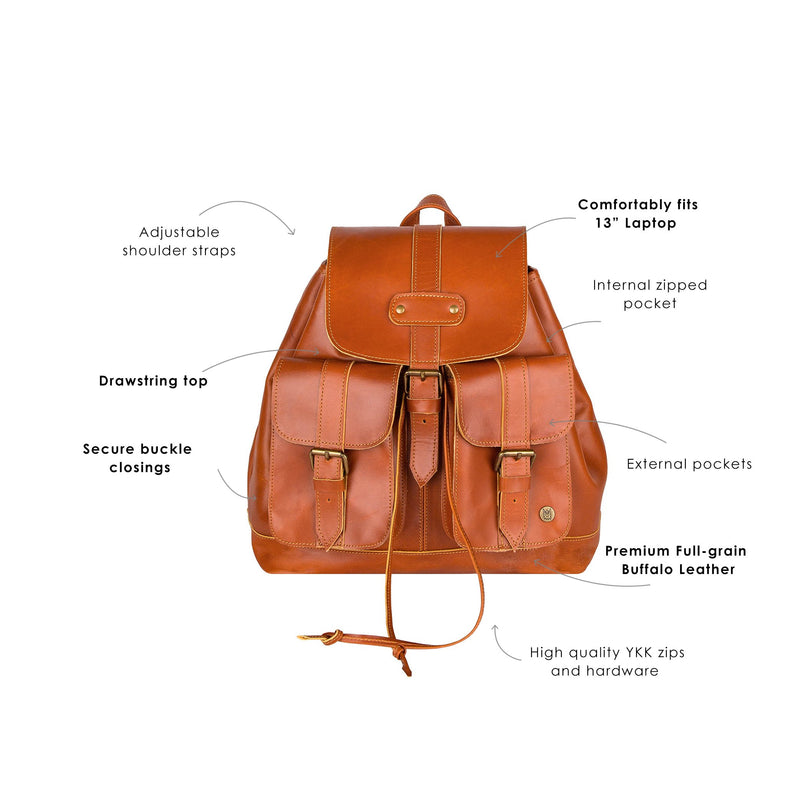 cheap leather drawstring backpack The Nomad (Tan)