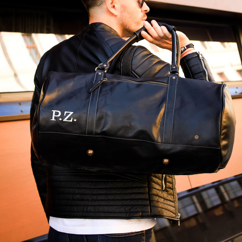 Black Leather Duffle, Backpack Wash Bag Gift Set- Perfect Gift