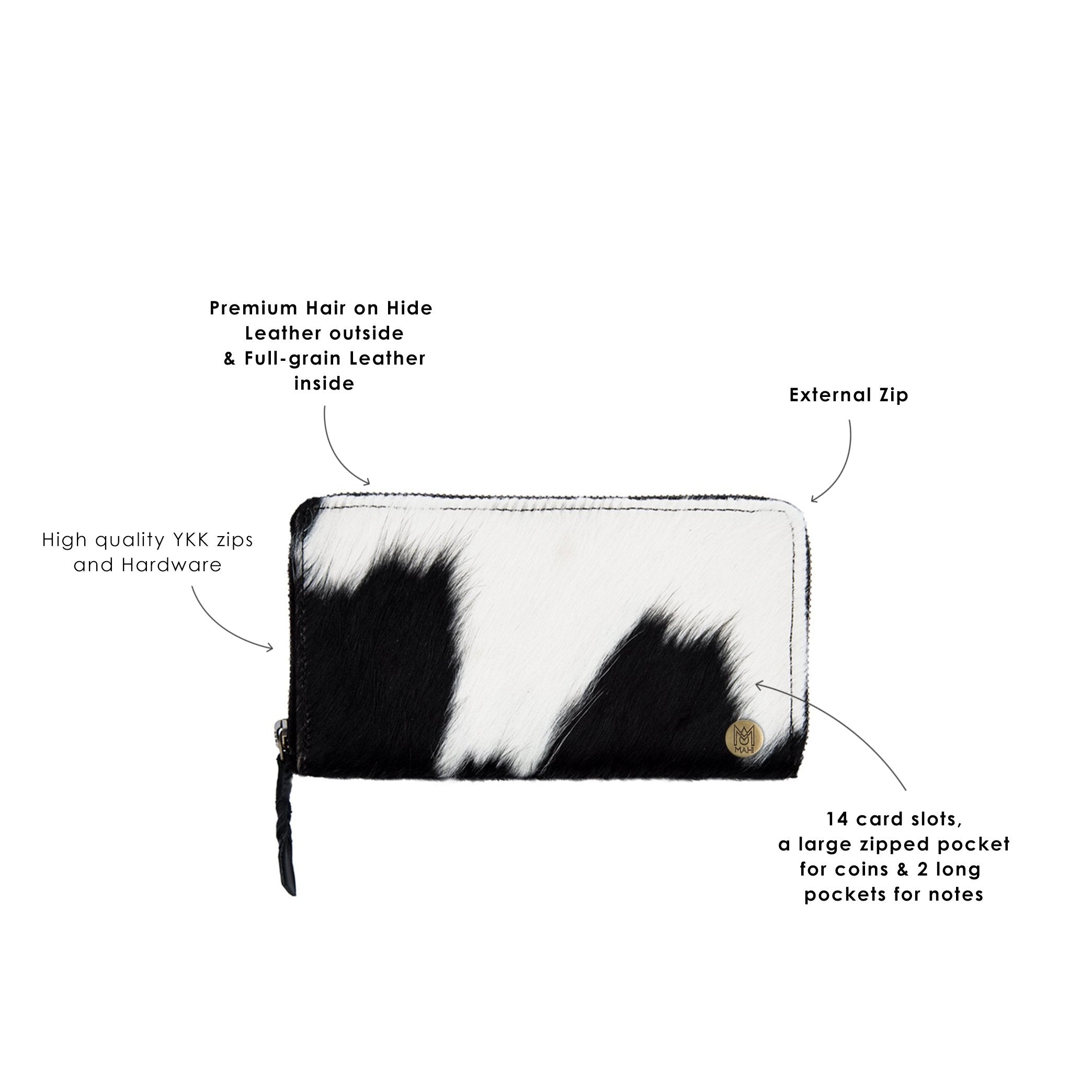 'Pony Hair' Purse Black & White Natural Cowhide Leather Ladies Purse