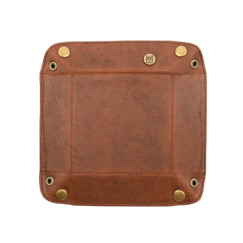 Small Brown Leather Valet Tray  Personalised Leather Coin & Key Dish –  MAHI Leather