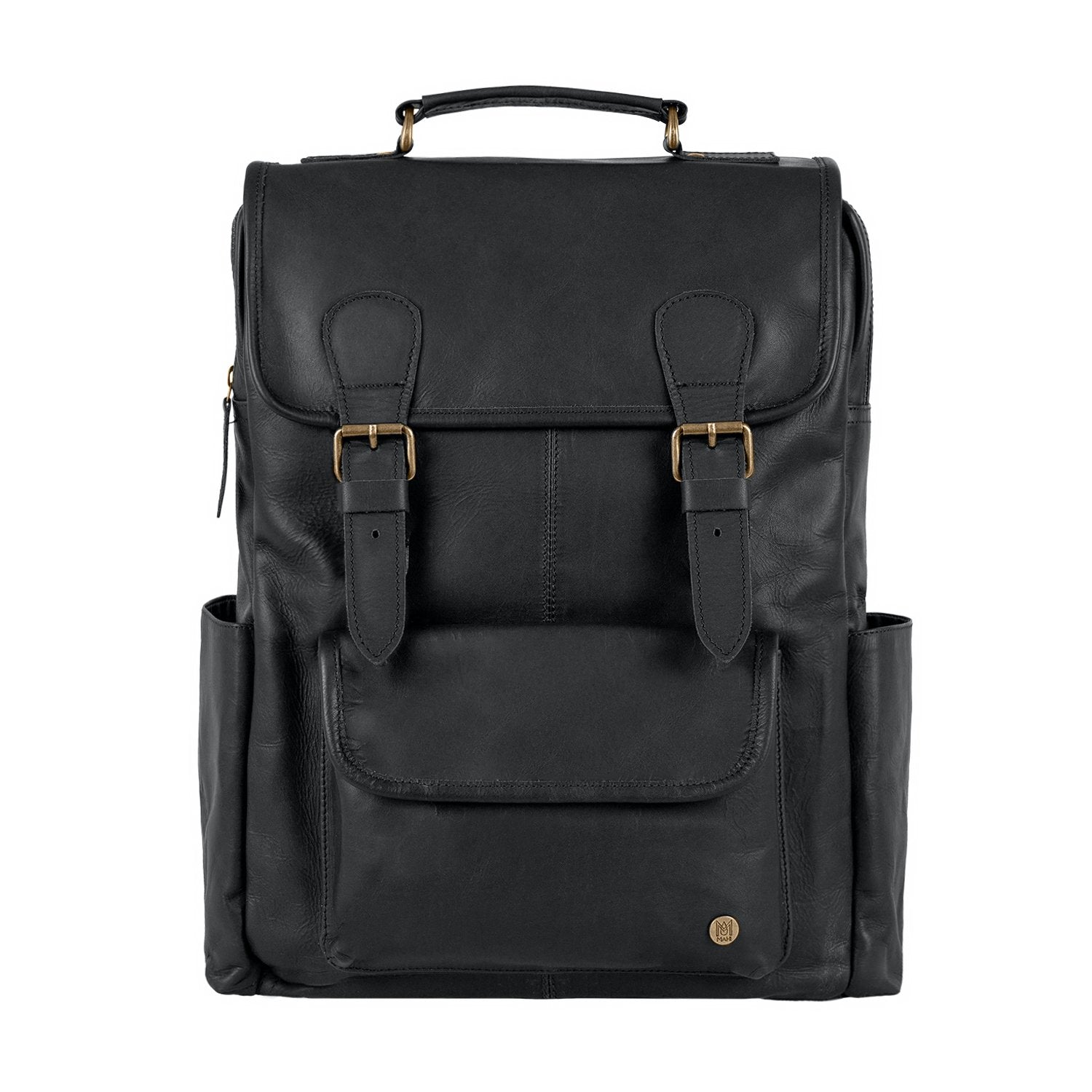 Square Black Leather Backpack 16