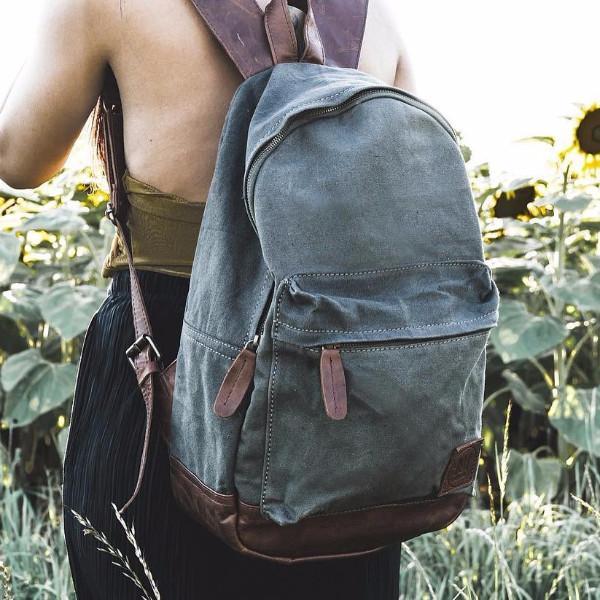 Red Canvas + Brown Leather Backpack Red Canvas + Brown Leather Backpack