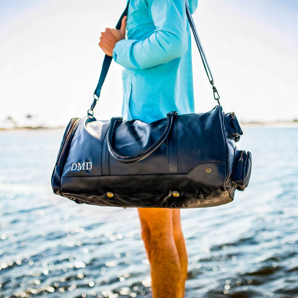 Navy Blue Canvas Travel Bag with Brown Leather Accents - Weekend Bag – MAHI  Leather