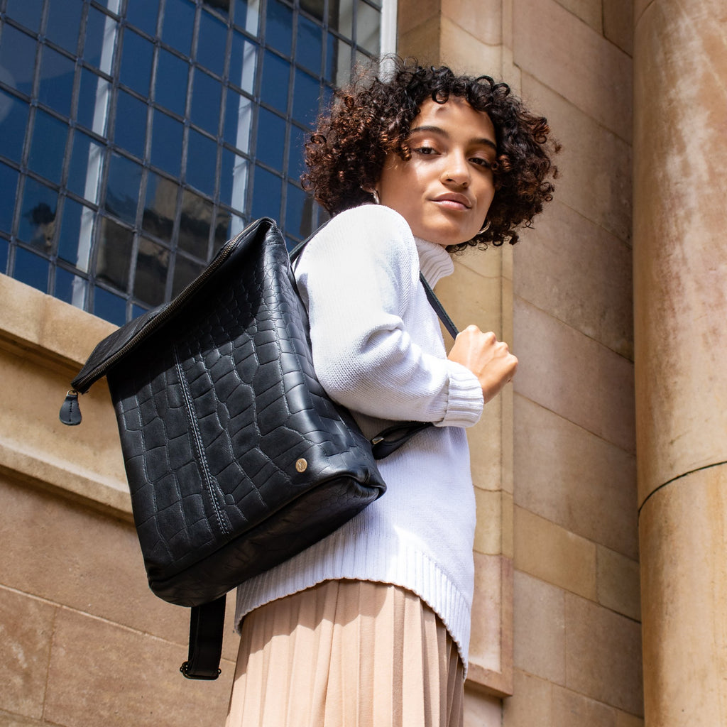 Croc Print Leather Backpack | Leather Backpack For Women