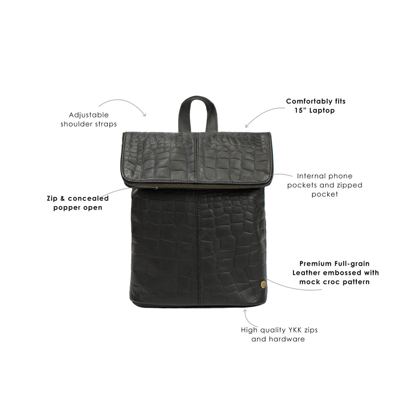 campus backpack in croc embossed leather Croc Print Leather Backpack | Leather Backpack For Women